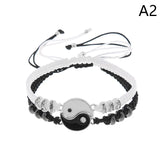 2Pcs Tai Chi Yin Yang Couple Bracelets Necklaces Set Pendant Adjustable Braid Chain Bracelet Matching Lover Bracelets Choker