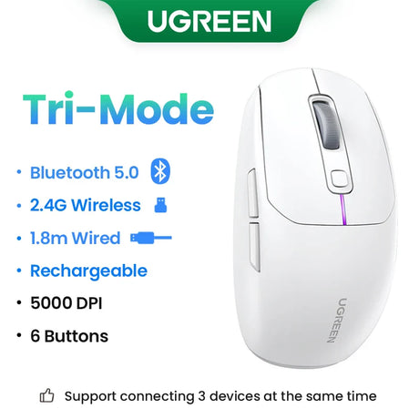 UGREEN Wireless Mouse Bluetooth5.0 Mouse Ergonomic 4000DPI 6 Mute Buttons Mouse For MacBook Tablet Laptops Computer PC 2.4G Mice