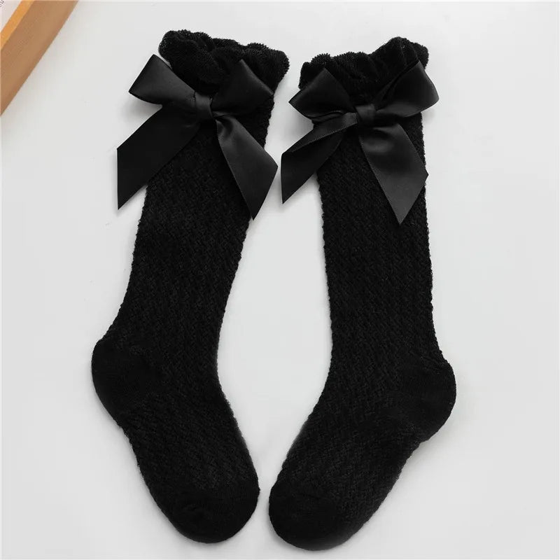 New Kids Socks Cute Bow Knot Baby Girls Knee High Socking Soft Children Socks Princess Toddler Leg Warmers Foot Warm 0-3years