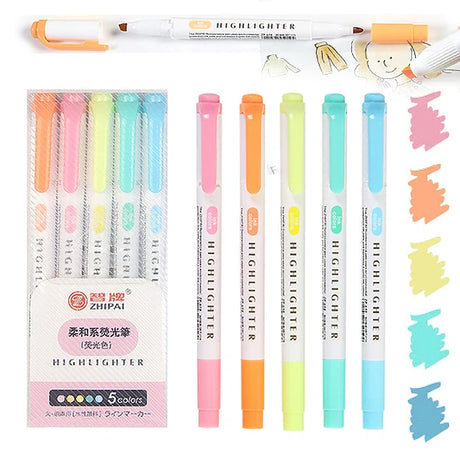 Highlighters Pastel Pen Set Colored Markers Colors Kawaii Cute for Kids Stationery Aesthetic Office School Supplies