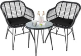 Leasbar 3 Piece Outdoor Wicker Conversation Bistro Set, All-Weather Outdoor Patio Furniture w/Table and Cushions