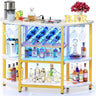 Bar Table Cabinet with Power Outlet, LED Home Mini Bar Cabinet for Liquor, Metal Wine Bar Stand with 4-Tier Storage