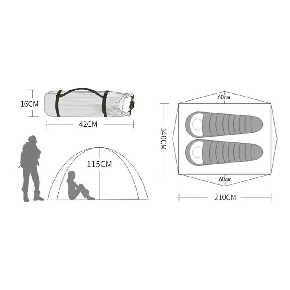 Snow Skirt Winter Tent 2 Person Aluminum Rod Tent 210T Waterproof Mountaineering Snowfield Lightweight Backpack Four Season Tent