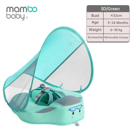 Mambobaby Float Non Inflatable Upgrade Soft Baby Swimming Float Infants Swimming Training UPF 50+ UV Sun Protection Canopy