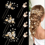 Pearl Flower Hairpin Side Comb Golden Leaf Shaped Alloy Tiaras Wedding Bride Insert Hair Clips Hair Jewelry Bride Headwear