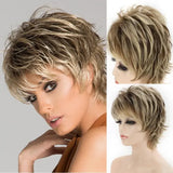 Women's Fashion Short Synthetic Wigs Pixie Cut Blonde Ombre Hair Costume Party Wigs for Woman Fluffy Natural Curly Wavy Wig