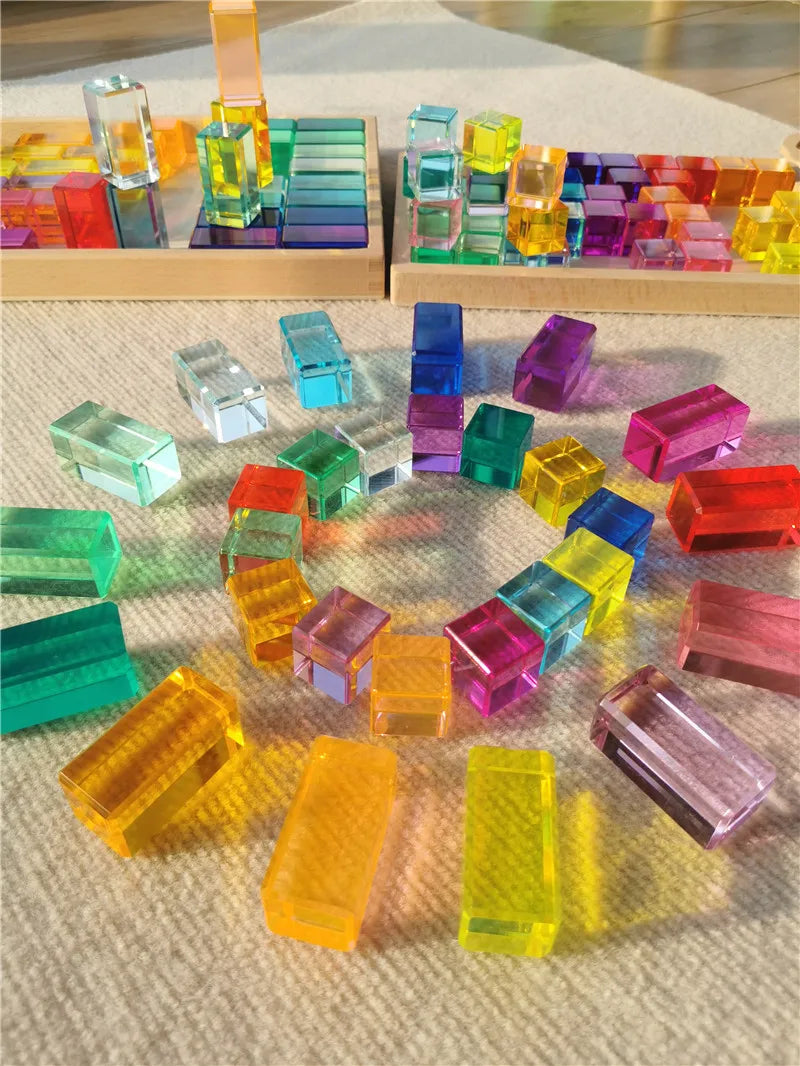 New Design Montessori Toys See Through Rainbow Lucite Stacking Blocks Acrylic HighTransparent for Kids Open Play