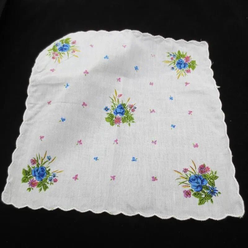 HOT white Ladies square Handkerchief Cotton Flowers Women children print face hand towels Hanky wedding Christmas Gifts 10pcs