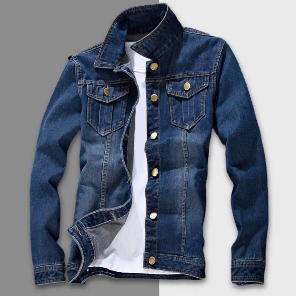 Men Denim Jacket Autumn Winter Men Jeans Jacket Long Sleeve Popular Slim Fit Turndown Collar Jeans Jacket for Working