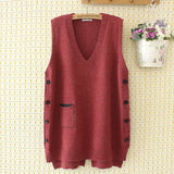 Womens Sweater Vest Plus Size 4xl Loose Solid V-Neck Side Button Slit Pocket Knitting Pullover Curve Sleeveless Jumper E2-0501