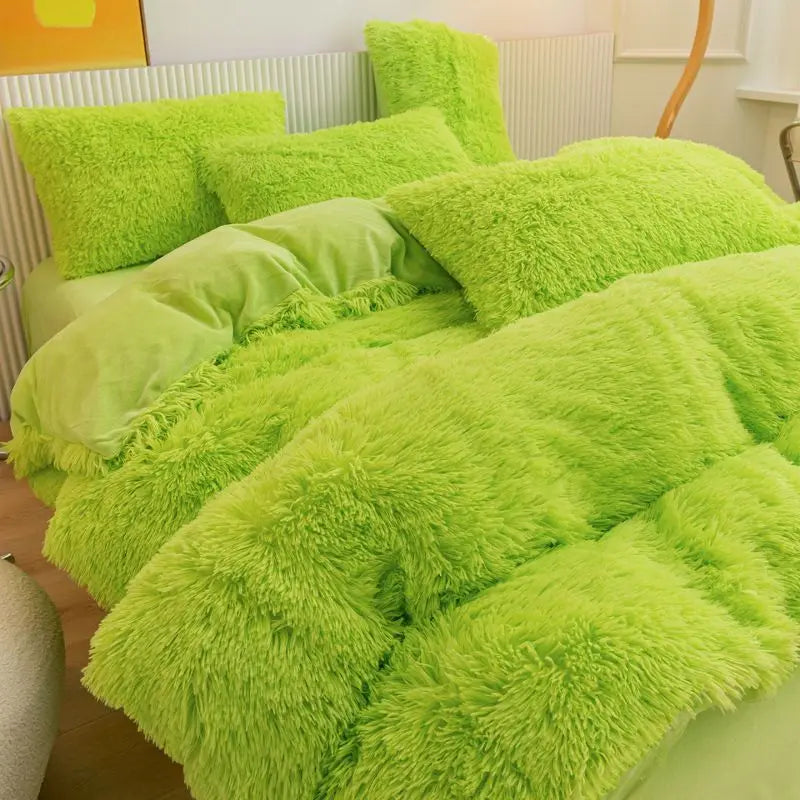 Fluffy Comforter Cover Bed Set Faux Fur Fuzzy Duvet Cover Set Luxury Ultra Soft Plush Long Shaggy Queen Size Duvet Quilt Cover