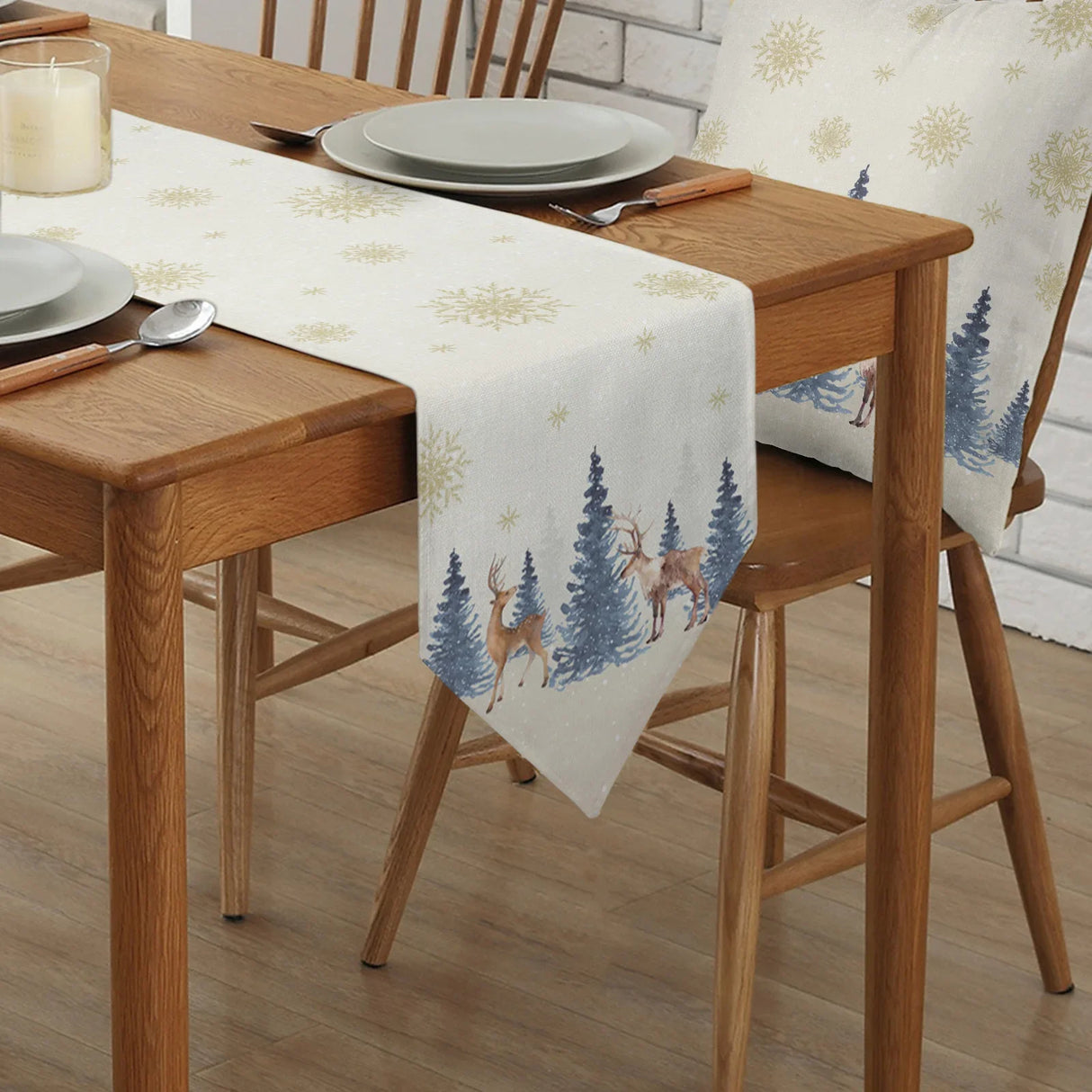 Christmas Snowflake Elk Linen Stain Resistant Table Runner Christmas Dinner Party Wedding Table Runner Kitchen Table Decorations