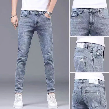 2023 Spring and Autumn new Fashion Solid Color Ripped Jeans Men's Casual Slim Comfortable Large Size High-Quality Trousers 28-36