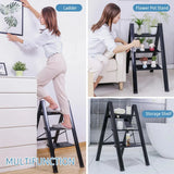 3 Step Folding Step Stool Anti-slip Wide Pedal 330lbs Aluminum Alloy Multifunction Step Ladder Storage Shelf Flower Pot Stands