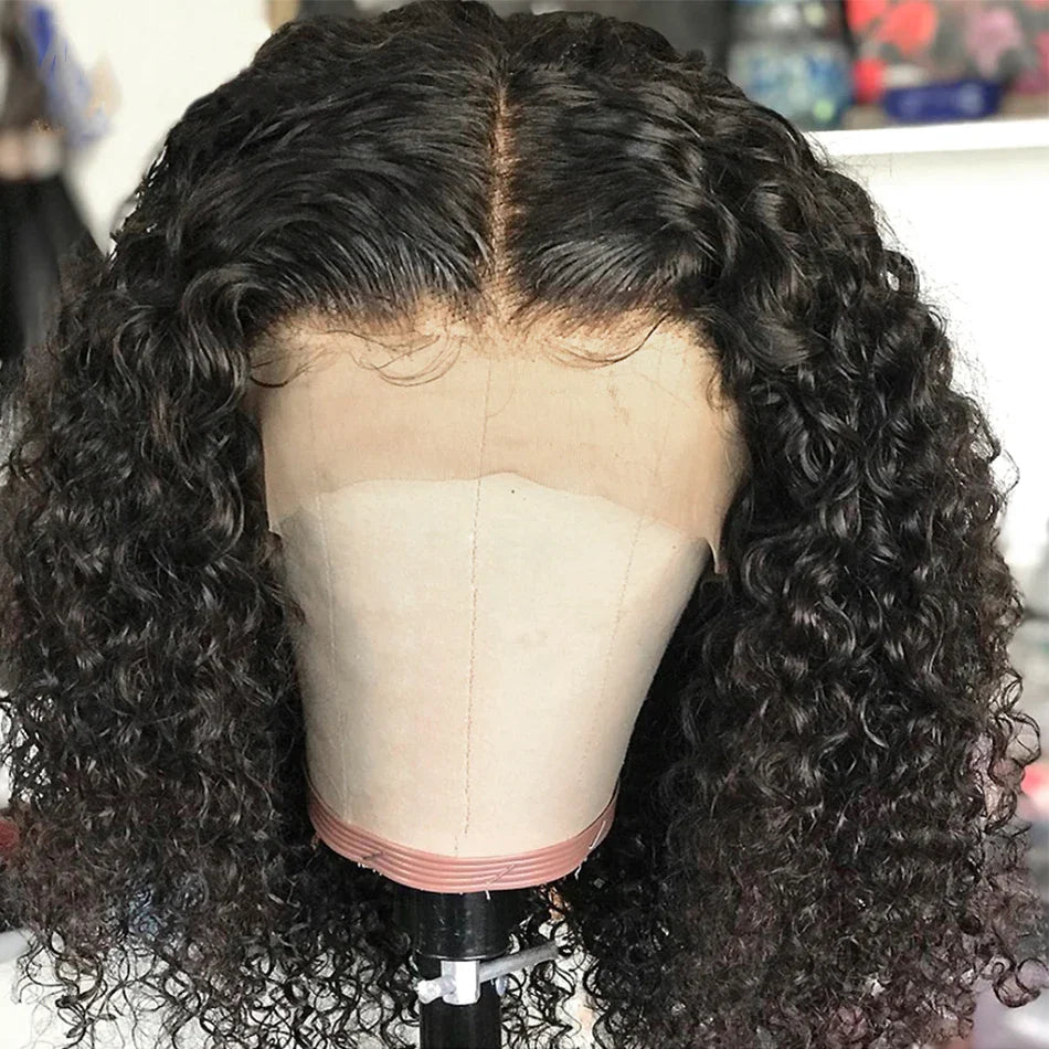 Glueless Wig Short Water Wave Bob Wig 12A Malaysian Lace Front Human Hair Wigs Wet And Wavy Kinky Curly Bob Wig 13x4 Frontal Wig