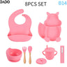 Baby Feeding Set Silicone Suction Bowls Divided Plates Straw Sippy Cup Toddler Self Eating Utensils Dishes Kit Bibs Spoons Fork