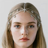 Novelly Crystal Stars Multi-layer Head Chain Wedding Hair Jewelry for Women Rhinestone Tassel Forehead Chain Headband Headpiece