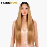 FREEDOM Synthetic Lace Front Wig For Black Women Long Straight Middle Part Wig High Temperature Red Blonde Ginger Cosplay Wigs