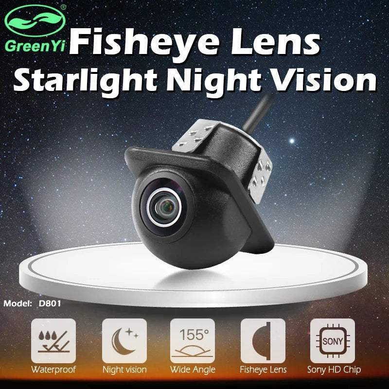 GreenYi Vehicle Rear Front Side View Camera Fish Eyes Starlight Night Vision Waterproof Straw Hat Car Camera Including Drill Bit