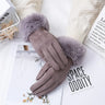 Women Faux Rabit Fur Wrist Suede Leather Touch Screen Driving Glove Winter Warm Plush Thick Full Finger Cycling Black Mitten H92