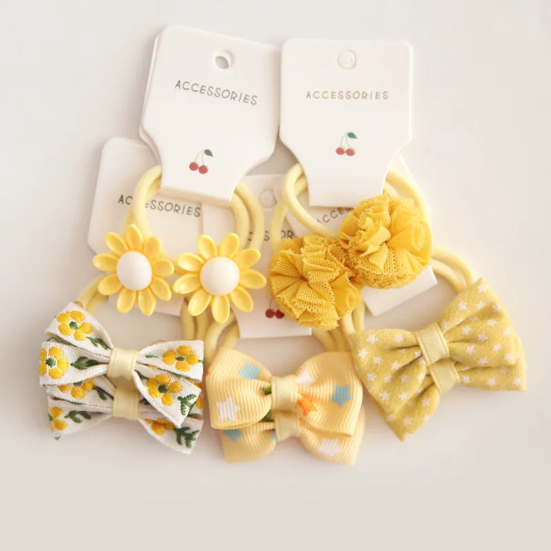 10Pcs/Lot  Children's Cute Headwear Hair Accessories Baby's Basic Bow Tie Band Set Small Scrunchie Kids Elastic Hair Ties