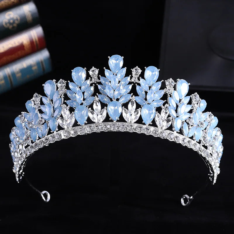 Baroque Green Opal Wedding Headband Crystal Bridal Crowns Tiaras Hair Jewelry Accessories Women Rhinestone Headwear Queen Diadem