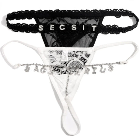 Customised Thong Sexy Rhinestone Waist Chain 2Pc/Sets Custom Name String For Women Lace Panties Briefs Crystal Letters Girl Gift