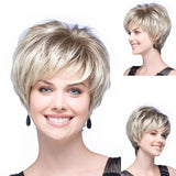 Women's Fashion Short Synthetic Wigs Pixie Cut Blonde Ombre Hair Costume Party Wigs for Woman Fluffy Natural Curly Wavy Wig