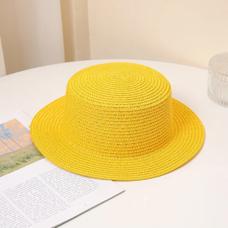 Summer Fashion Versatile Men's Women's Straw Hat Flat Top Fashion Sunscreen Foldable Fedora Beach Tourism Straw Hat Children