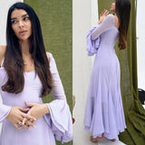 Lilac Halter Chiffon Prom Dresses 2023 Arabia Fashion Flare Sleeves A-Line Simple Style Formal Occasion Evening Dress Party Gown