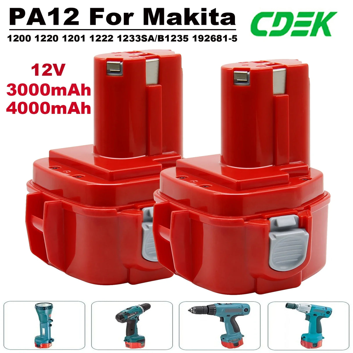 4000mAh Ni-Mh Battery For Makita 1200 1220 1201 1222 1233SA/B1235 192681-5 PA12 Power Tool Batteries 12V Battery