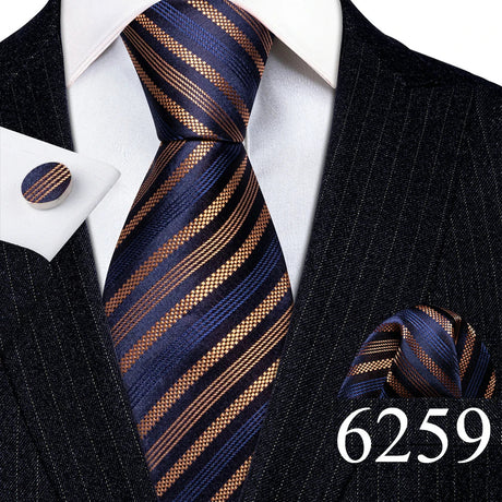 Luxury Mens Ties Set Blue Silver Gray Striped Necktie Pocket Square Cufflinks Set Wedding Gift Corbatas Clip Barry·Wang 6237