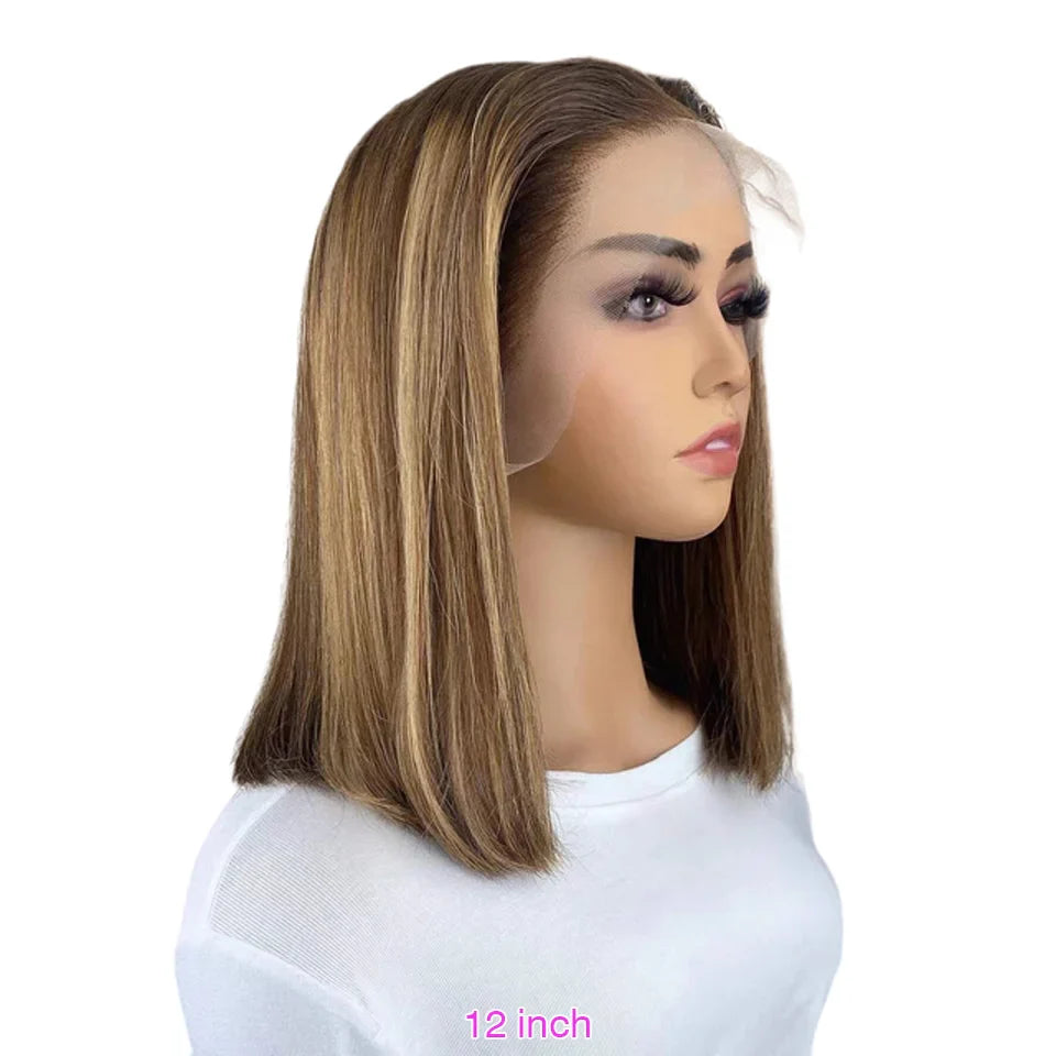 Straight Highlight Lace Front Human Hair 13x4 Lace Frontal Wigs Brazilian Remy Honey Blonde Brown Color Wear Go Glueless Wig