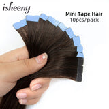 Isheeny Mini Tape Hair Extensions 12"-24" Machine Remy Skin Weft Adhesive Tape In Human Hair Natural Black Brown Blonde Tape On