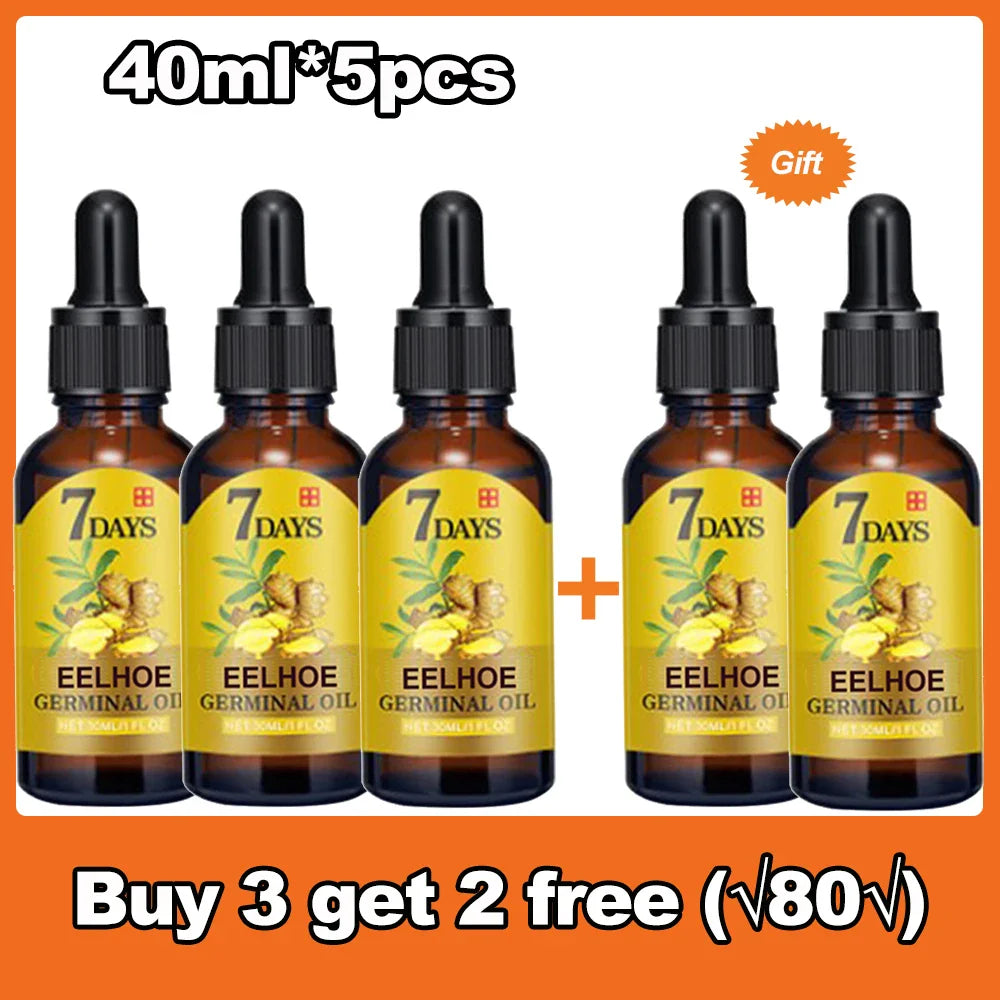 5pcs 7 Days Fast Ginger Hair Growth Serum Anti Hair Loss Fast Growing Hair Care Essential Oil Repair Damaged For Women Men 200ML