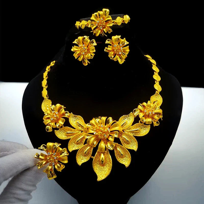 ANIID Indian 24K Gold Color Necklace Set For Women Party Bridal Wedding Ethiopian Luxury Dubai Jewelry Wholesale New Gifts