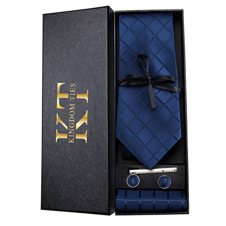 Hi-Tie Navy Plaid For Men Silk Woven Ties Solid Cravat Necktie Set Cufflinks Tie Clip Gift Box for Husband Male HB-1656