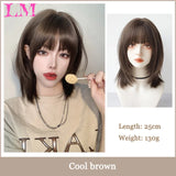 LM Dark Brown Wig Long Wave Wigs for Women Synthetic Hair Wig With Bangs Heat Resistant Party Daily Natural Use