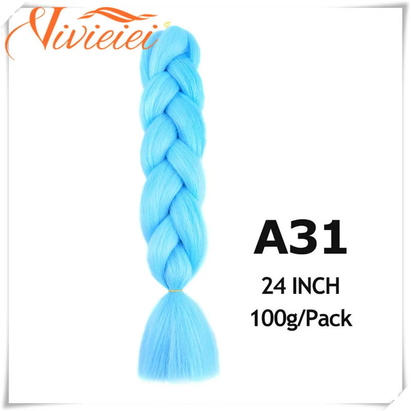 6 Pcs 24” Synthetic Braiding Hair Pink Jumbo Braids Hairstyles Purple Blue Blonde Ombre Hair Extensions For Women 100G/Pack