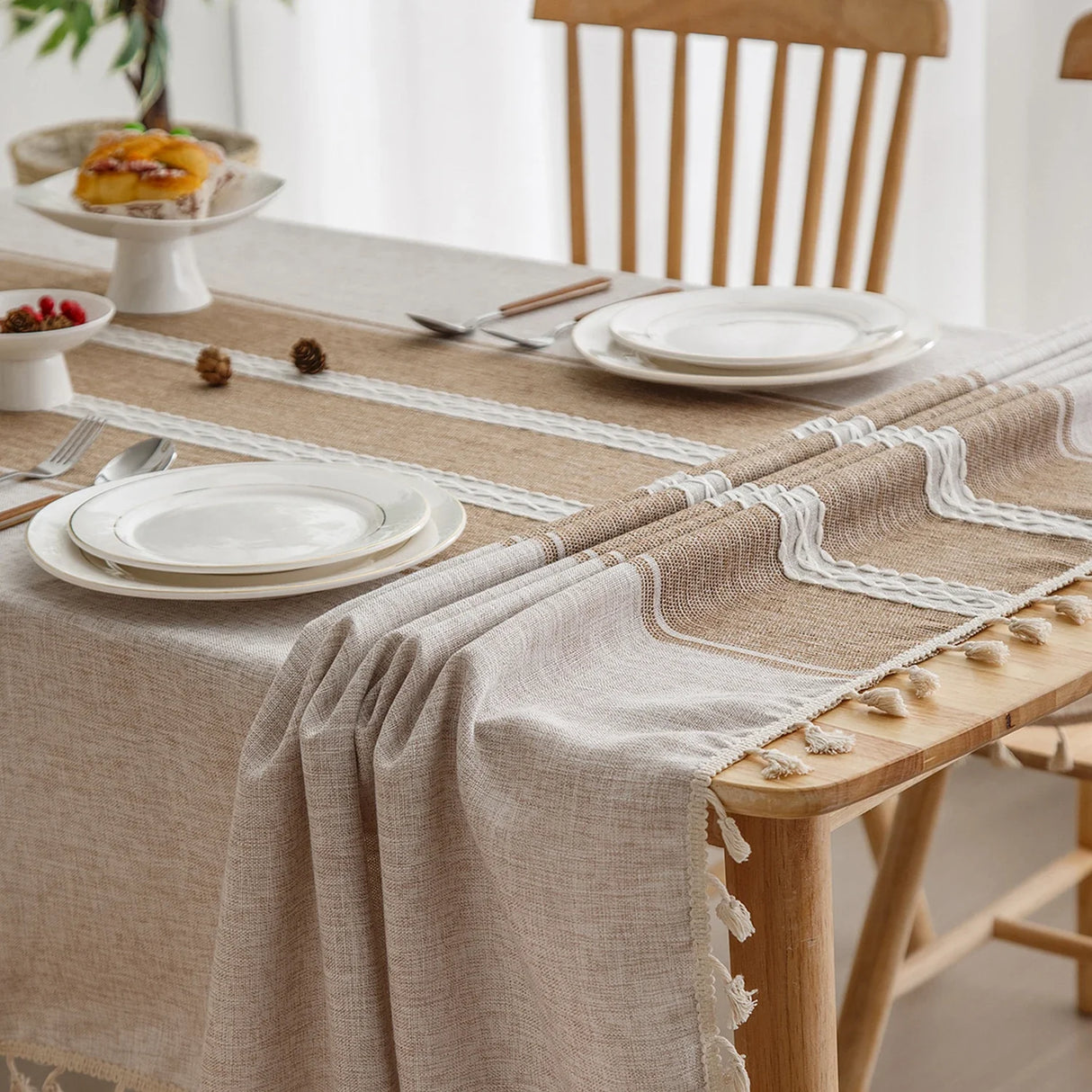 Battilo Linen Tablecloth Rectangular Tables Cloth With Tassel Waterproof Coffee Desks Cover for Dining Table Wedding Decor