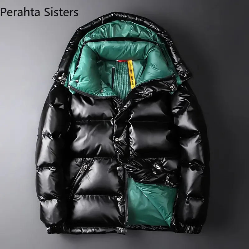 High Quality Short Down Jacket For Men Women Fashion Bright Hooded -30 Degrees Warm Puffer Jacket Couples Winter Coats 2023 New