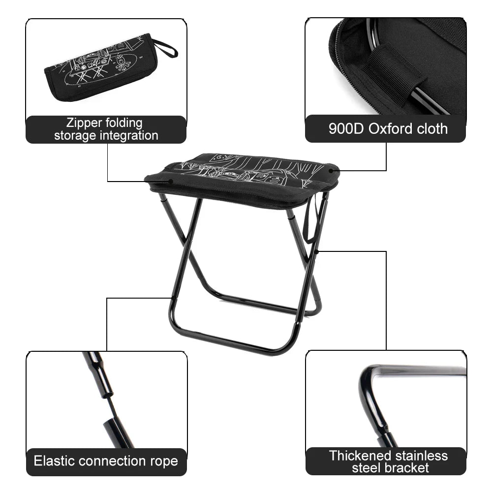 Widesea Camping Stool Outdoor Foldable Chair Fishing Lightweight Zipper Storage Portable Stainless Steel Hiking Travel Furniture