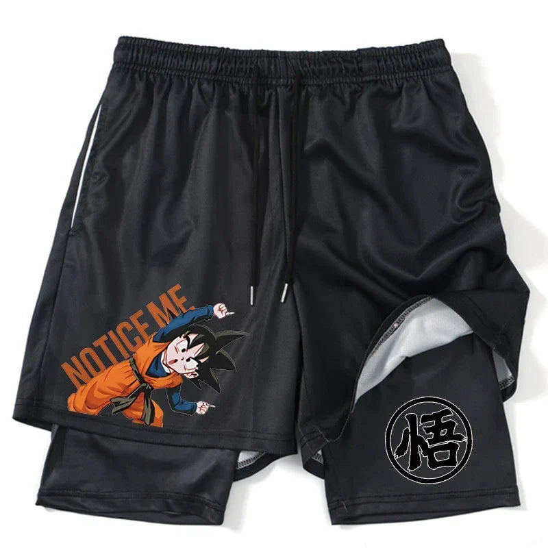 New Print Anime Shorts Men Women 2 in 1 Quick Dry Mesh Gym Shorts to Fitness Running Summer Black Performance Scanties