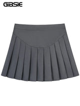 GIBSIE Plus Size Women High Waist Pleated Skirt Kawaii Casual School Korean A-Line Skirt Gray Black Mini Skirts for Girls