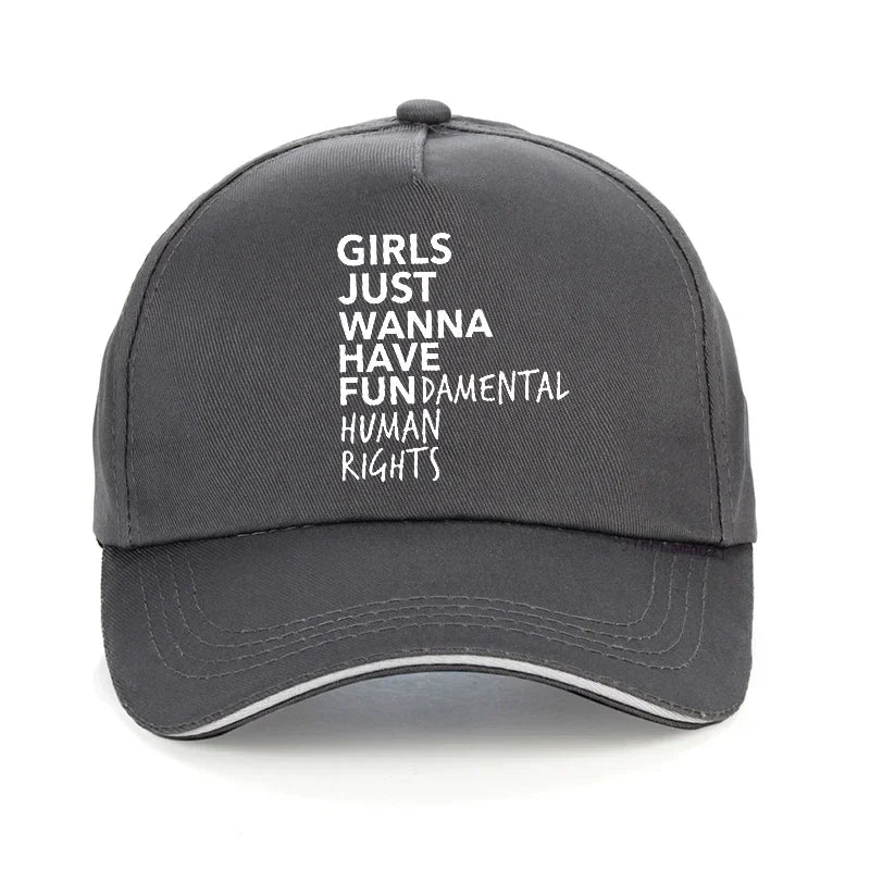 Girls Just Wanna Have Fundamental Human Rights Letter Print Baseball Cap Feminist Feminism Hat Adjustable Snapback Hats