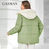 GASMAN Women's Parka 2023 New Fashion Women's Stand Collar Short Slim Casual Hooded Warm Down Jacket 83682