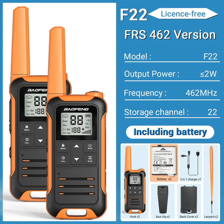 2pcs Baofeng F22 PMR FRS Walkie Talkie Type-c Charging Portable Mini Communication Radio Profesional Two Way Radio For Camping