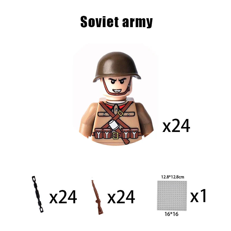 New WW2 Military Building Block Germany US British French Soviet Italian Action Figure Soldier Army Weapon Bricks Kids War Toys