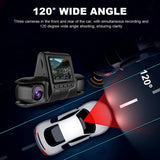 3 Camera Lens Car DVR Dash Camera HD 1080P IR Night View 3-Channel Dash Cam Video Recorder Loop Recording Parking Monitor 2023