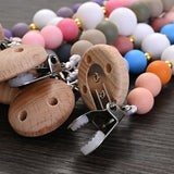 Baby Wooden Pacifier Clips Round Silicone Teether Beads Nipple Chain For Nursing Toys Gift Dummy Holder Chain BPA Free